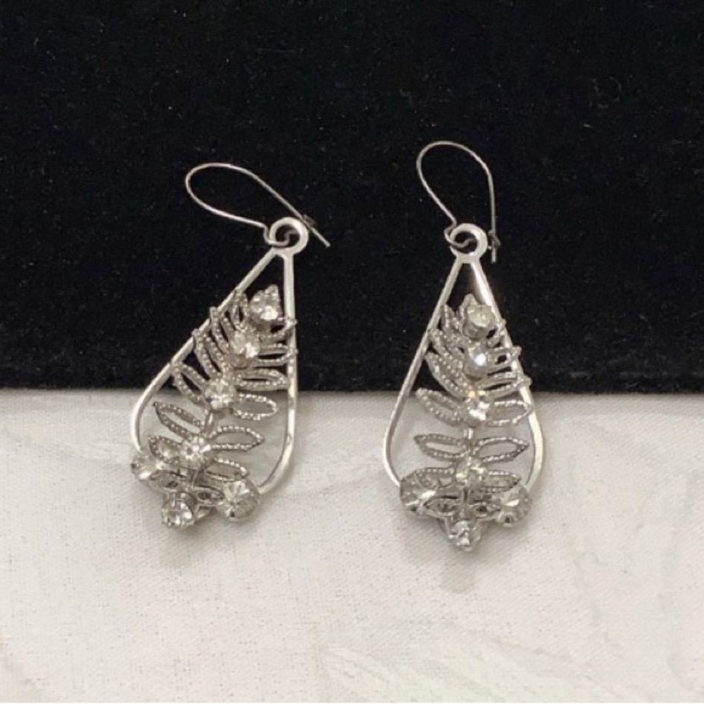 Vintage Silver And Rhinestone Earrings